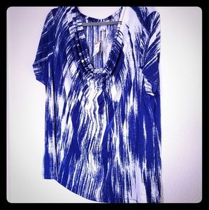 Blue and white cowl neck top NWT